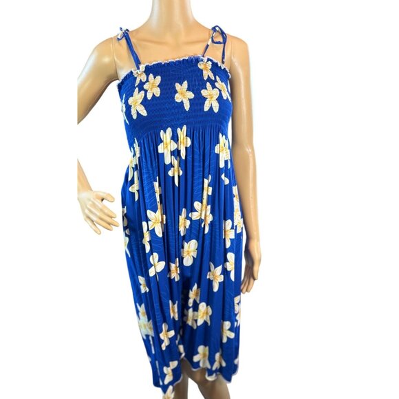 (5 for $25) Blue Floral Hawaiian Smocked Sundress Size Small - Picture 1 of 6